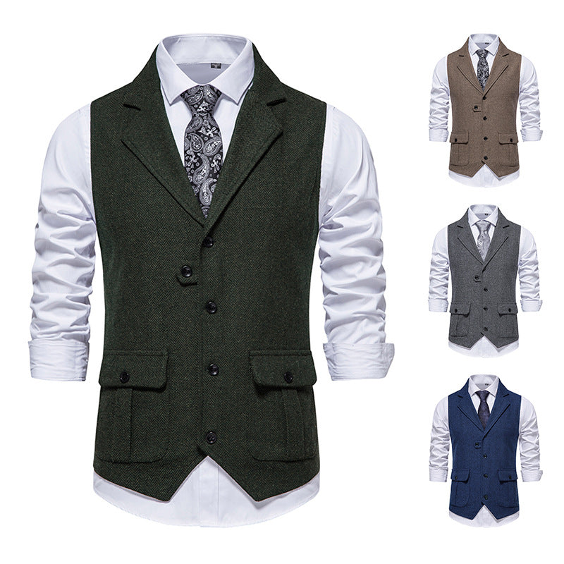 Herren Anzugweste Modern Herringbone Design mit Taschen - BerlinGlamour