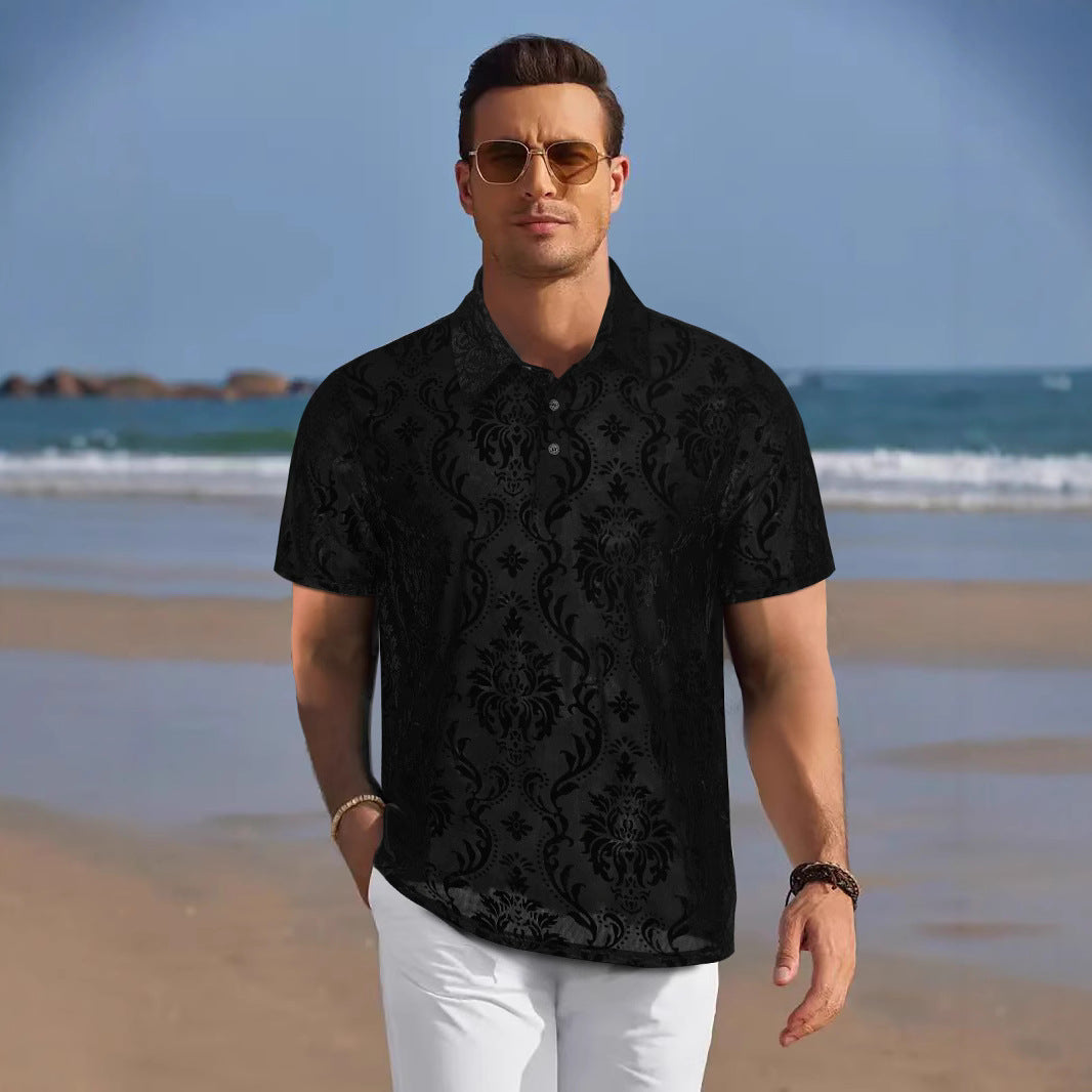 Herren Polohemd Elegantes Damastmuster Modern