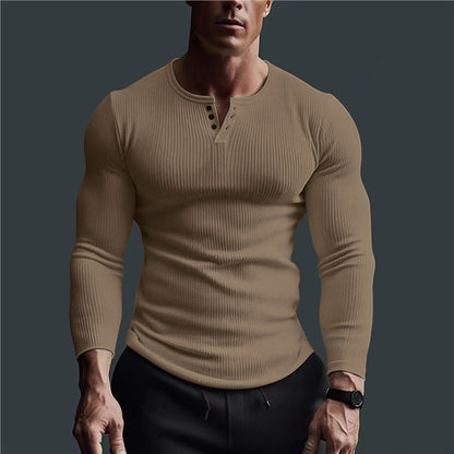 Herren Langarmshirt Slim Fit Rippmuster Knopfleiste - BerlinGlamour