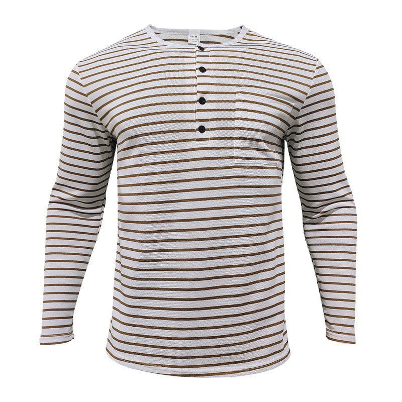 Herren Henley-Shirt Langarm Streifenmuster Klassisch