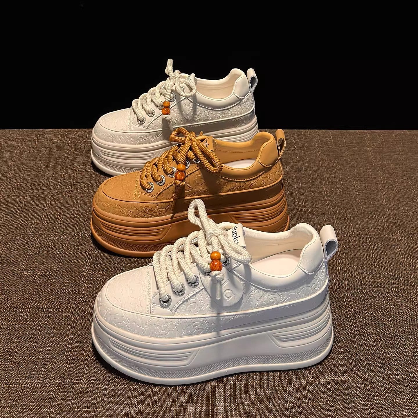 Damen Plateau Sneaker Strass Schnürsenkel Modisch Hoch