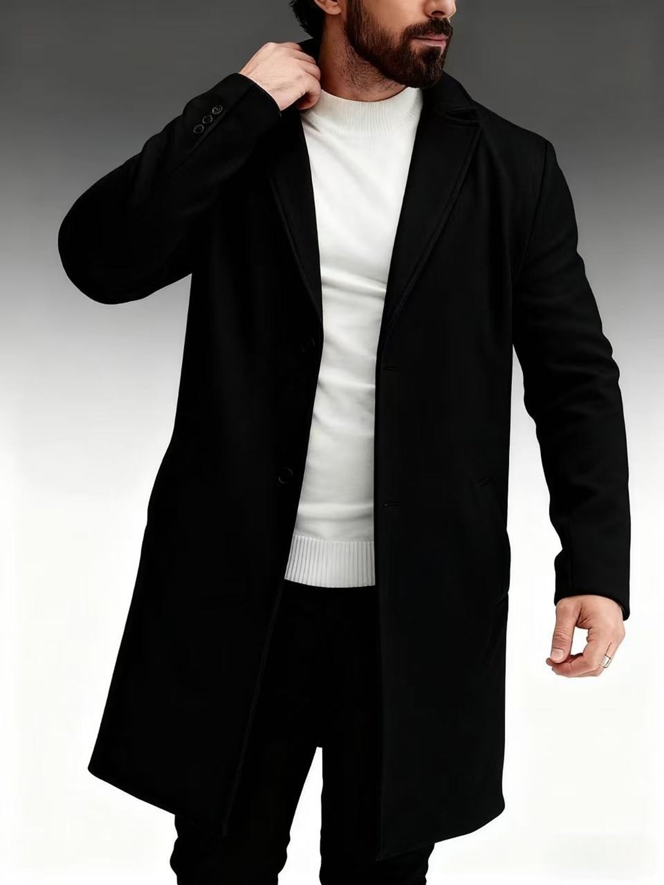 Herren Wintermantel Eleganter dunkler Langmantel Modern