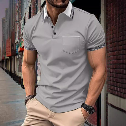 Herren Polohemd Modern Kontrastkragen Praktische Brusttasche