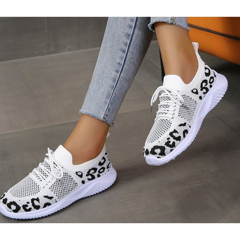 Damen Sneaker Sportschuhe Mesh Obermaterial Tierprint Schwarz