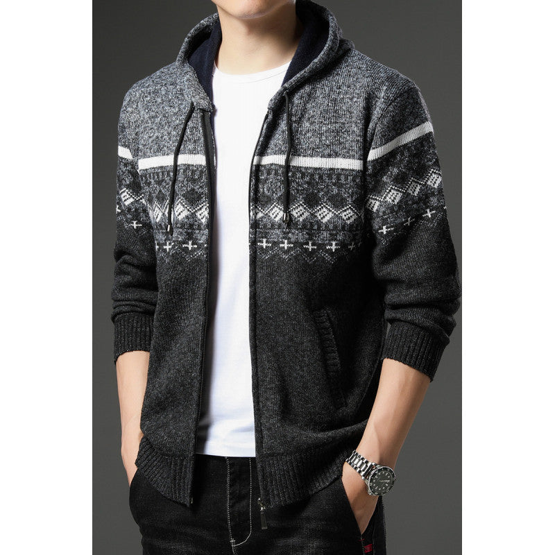 Herren Strickjacke Kapuze Gemustert Bequem