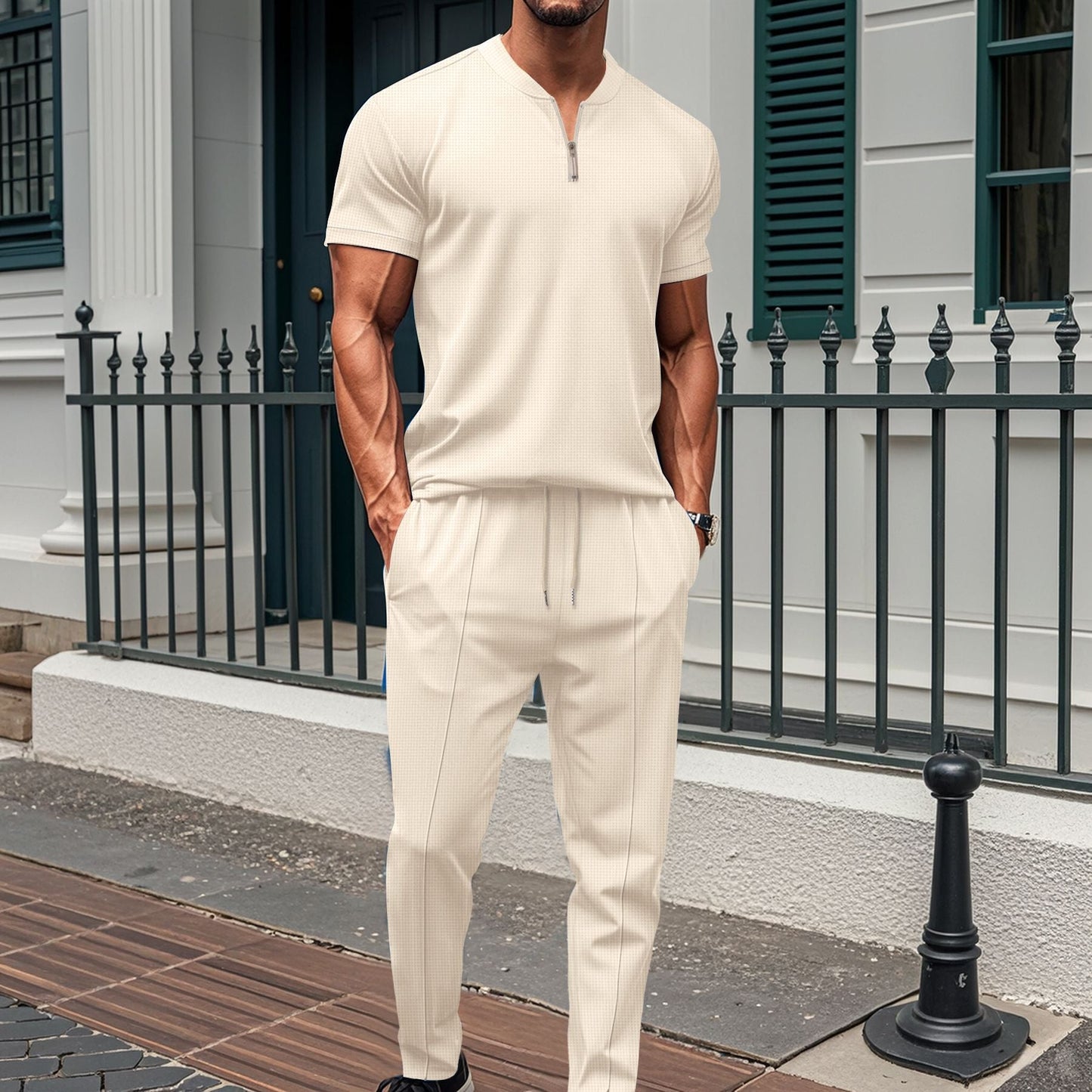Herren Sport Set Kurzarm Elastisch Mit Reißverschluss - BerlinGlamour