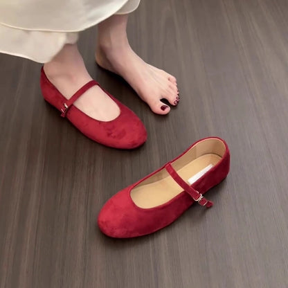 Damen Ballerinas Weich Wildleder Elegant Schnalle