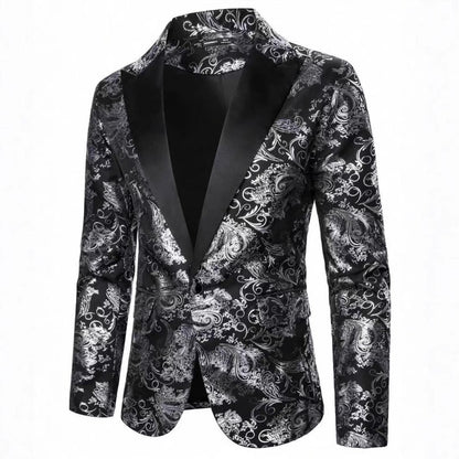 Herren Smokingsakko Elegant Floral Muster Schwarz - BerlinGlamour