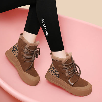 Damen Winterboots Kuschelig Animal-Print Stylisch