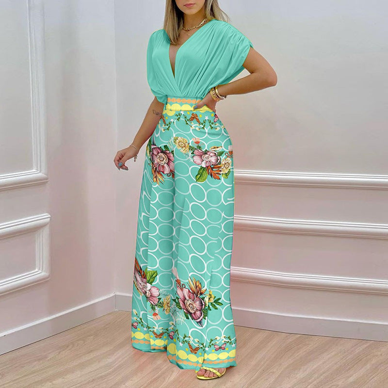 Damen Jumpsuit V-Ausschnitt Weites Bein Elegant