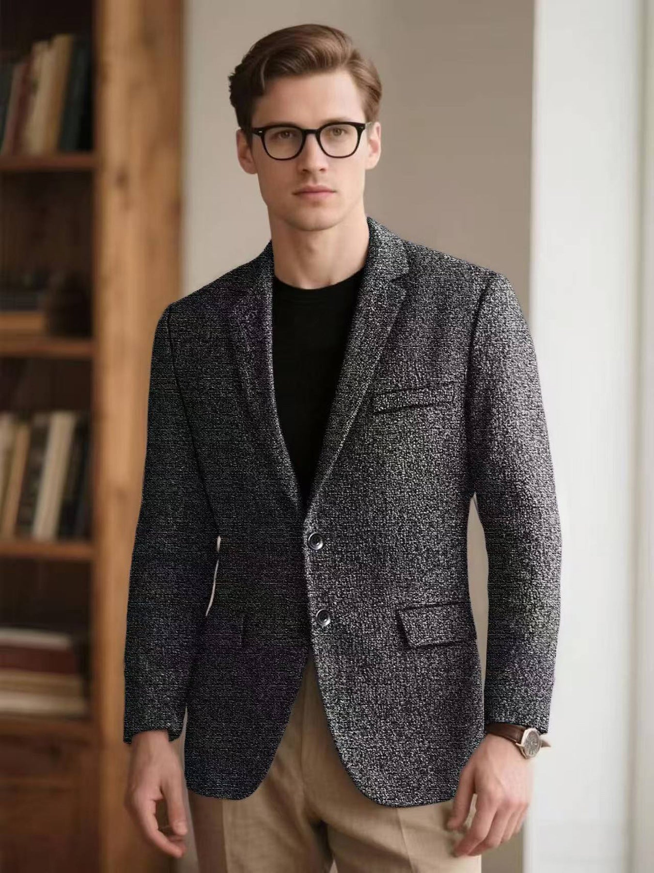 Herren Blazer Modern Slim Fit Strukturiert Grau