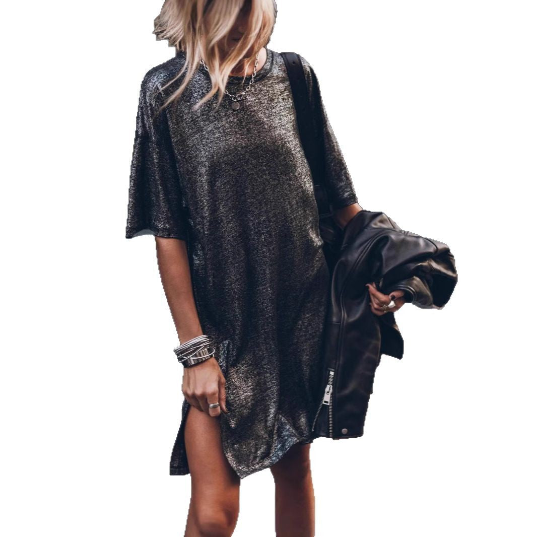 Damenkleid Glitzer Lässig Oversized mit Seitenschlitz