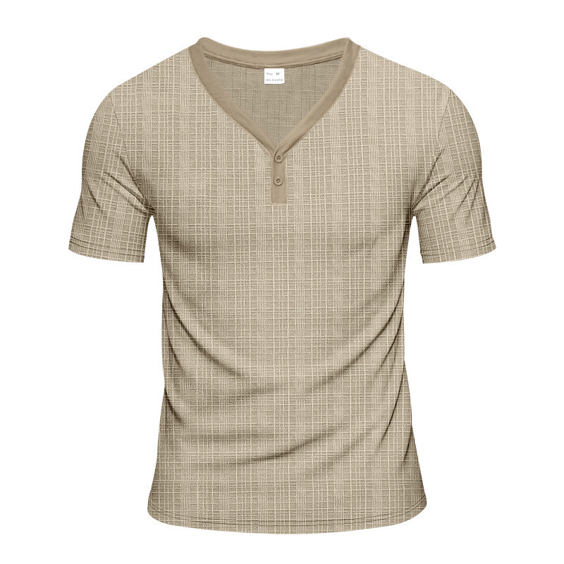 Herren Henley-Shirt Kurzarm Strukturiert Knöpfe Modern
