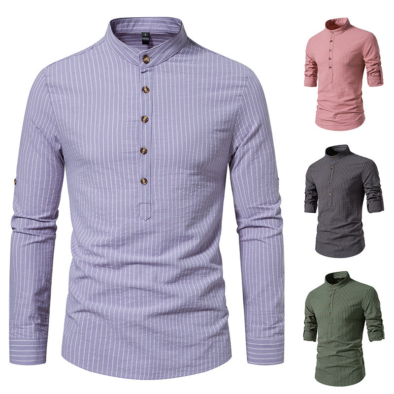 Herren Hemd Stehkragen mit feinen Streifen Modern
