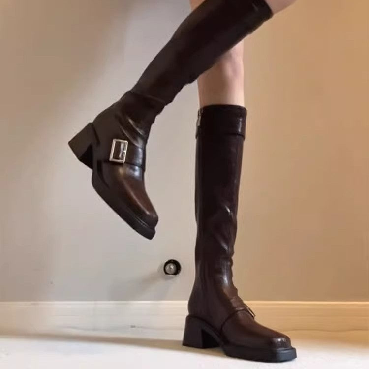 Damen Stiefel Elegant Schnallenverschluss Blockabsatz