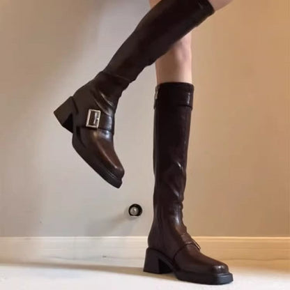 Damen Stiefel Elegant Schnallenverschluss Blockabsatz