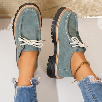Damen Schnürschuhe Robustes Profil Feines Leder Schwarz