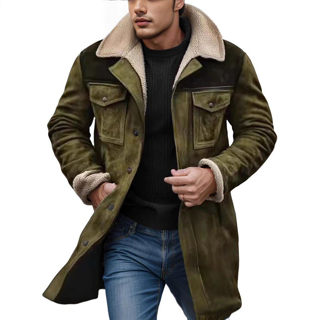 Herren Lammfelljacke Lässig Utility Stil Große Taschen