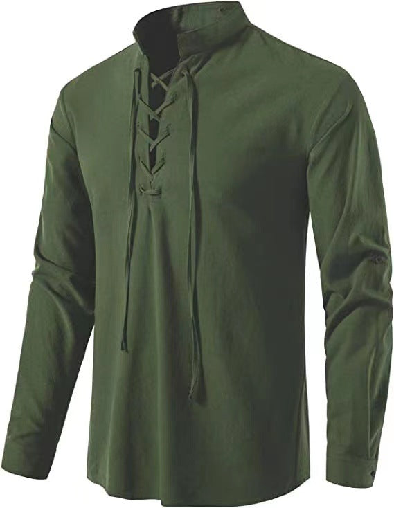 Herren Langarmshirt Modisch Schnürung Slimfit