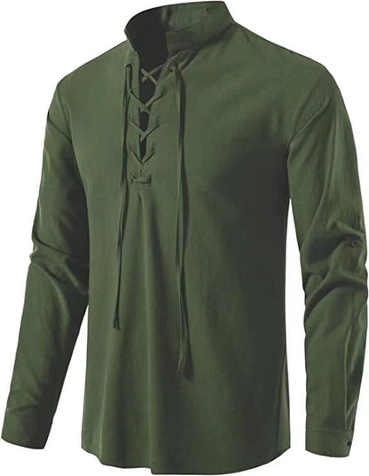 Herren Langarmshirt Modisch Schnürung Slimfit