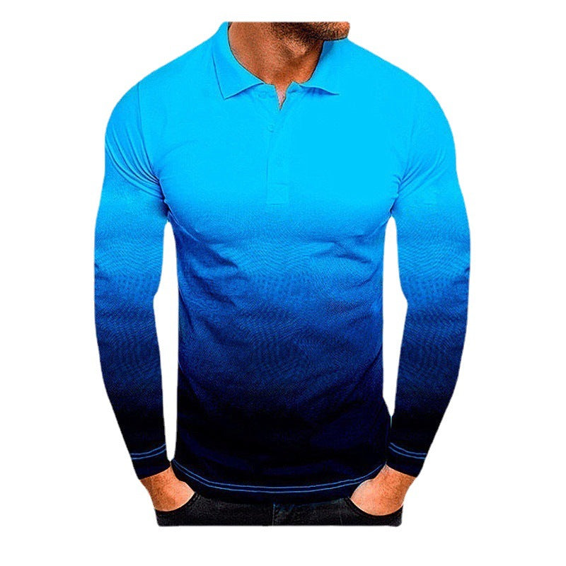 Herren Polo Langarmshirt Farbverlauf Modern Sportlich