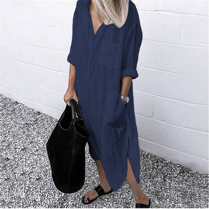 BerlinGlamour Langarm-Kleid mit Knopfleiste vorne: zeitlos einfach