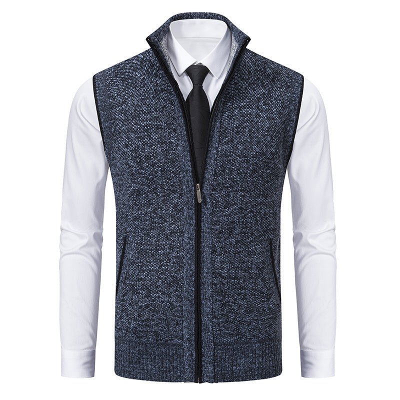 Herren Strickweste Elegant Hochkragen Reißverschluss Taschen