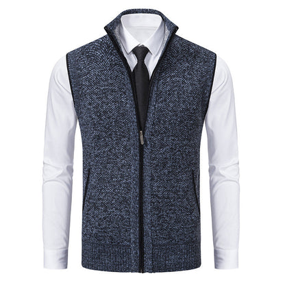 Herren Strickweste Elegant Hochkragen Reißverschluss Taschen