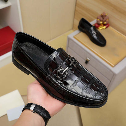 Herren Mokassin Leder Schuhe Glänzendes Krokodildesign Elegantes Design