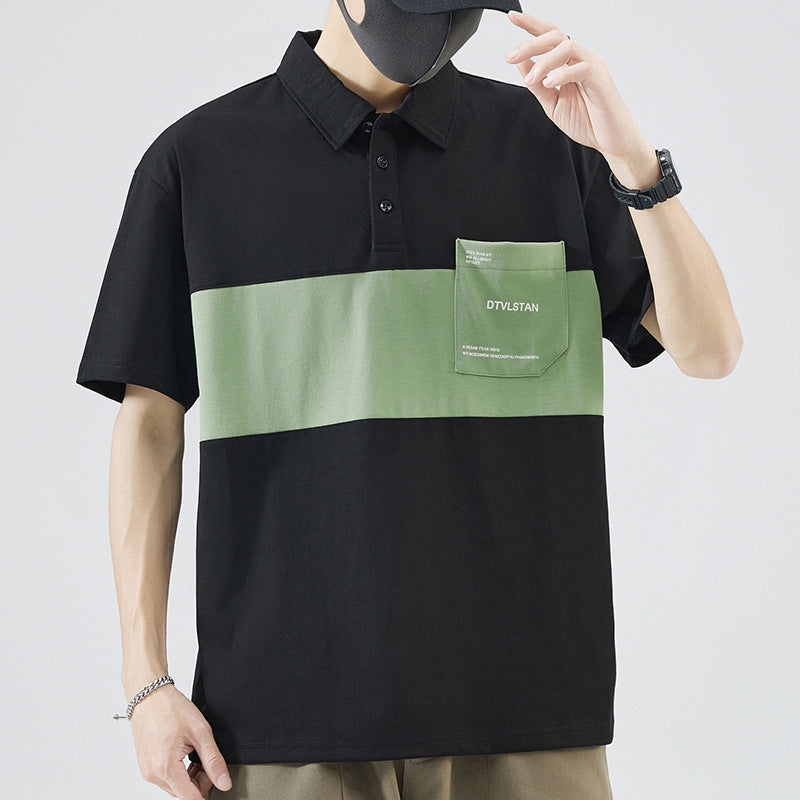 Herren Poloshirt Farbblock Modern mit Brusttasche