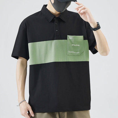 Herren Poloshirt Farbblock Modern mit Brusttasche