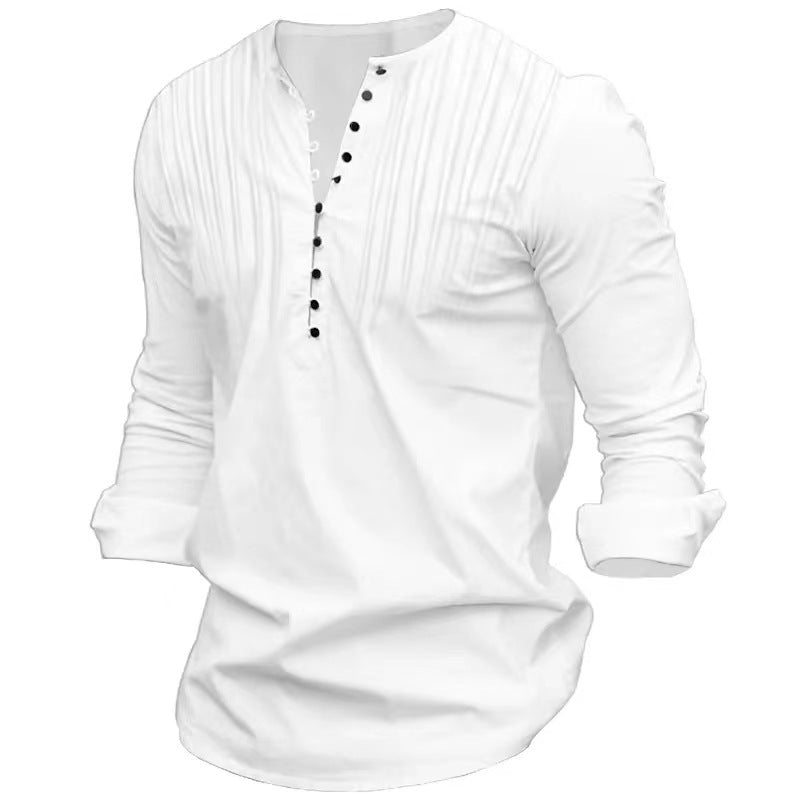 Herren Langarmshirt Elegant mit Knöpfen und Falten Modern