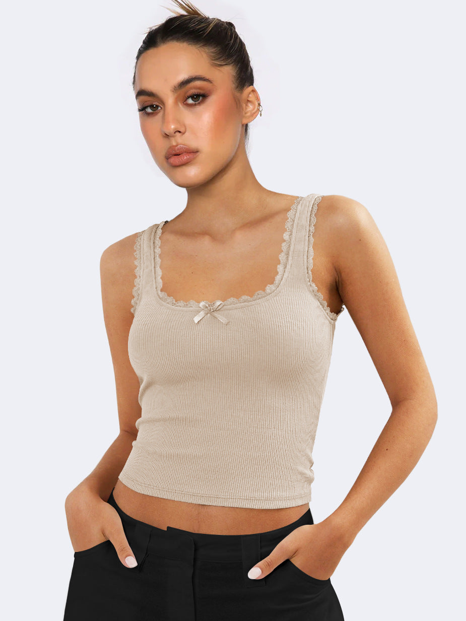 Damen Tanktop Spitzen Crop Top Ohne Ärmel