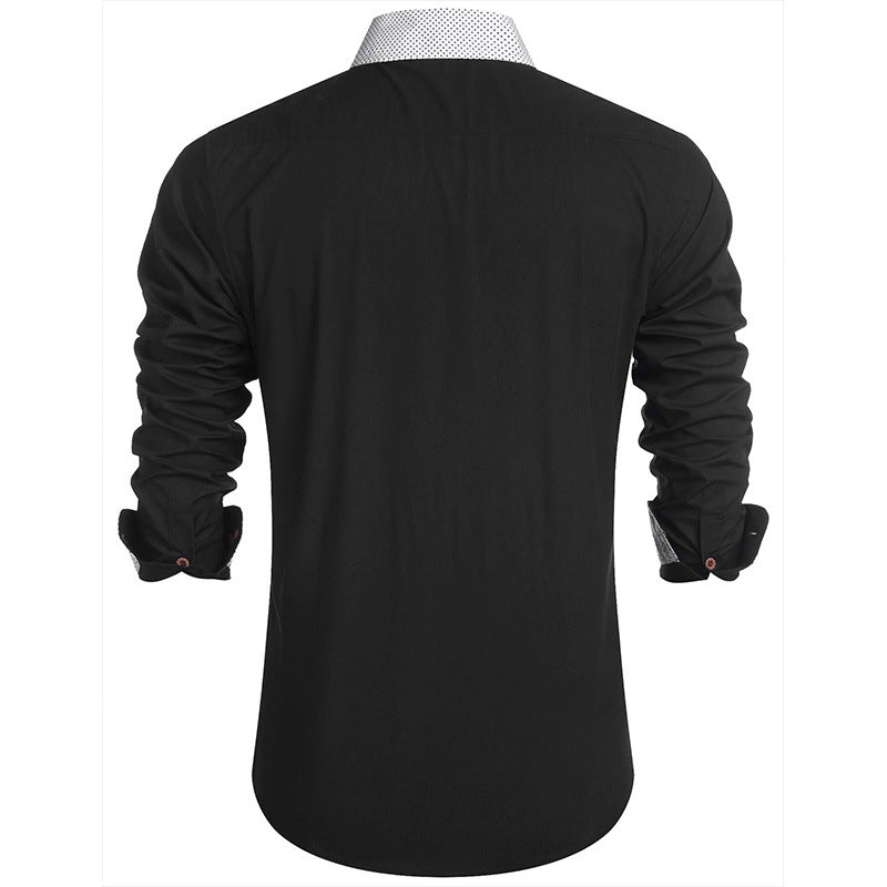 Herren Langarmhemd Elegant Kontrastdetails Slim Fit