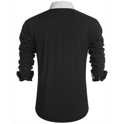 Herren Langarmhemd Elegant Kontrastdetails Slim Fit