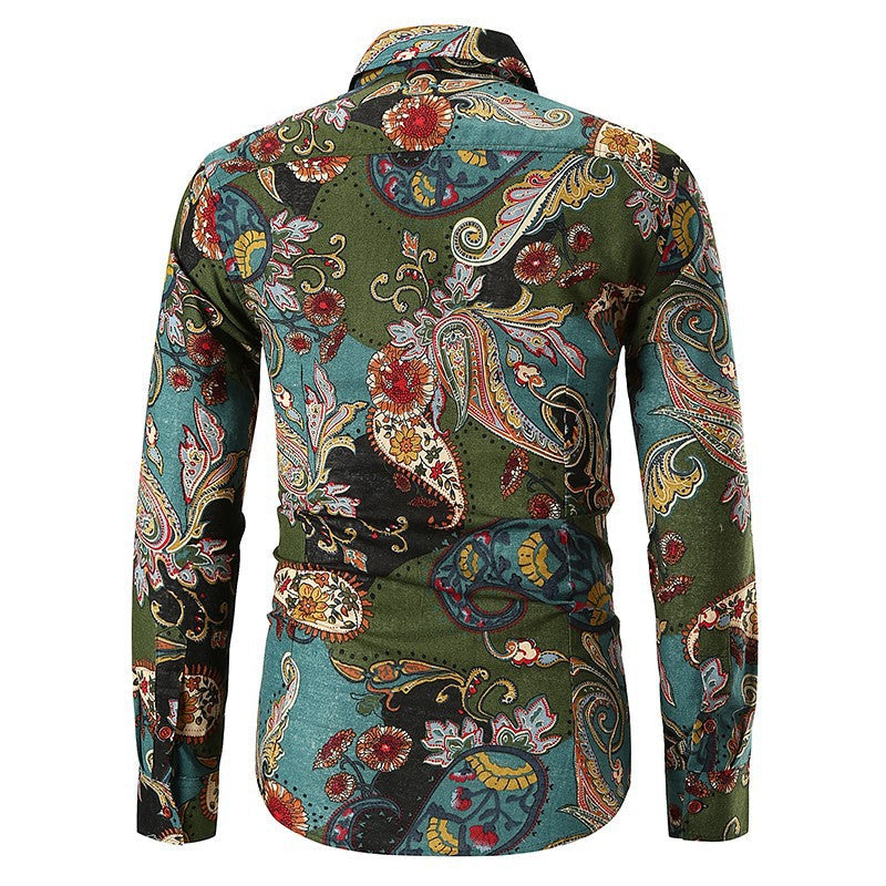 Herren Langarmhemd Paisley Muster Feine Baumwolle