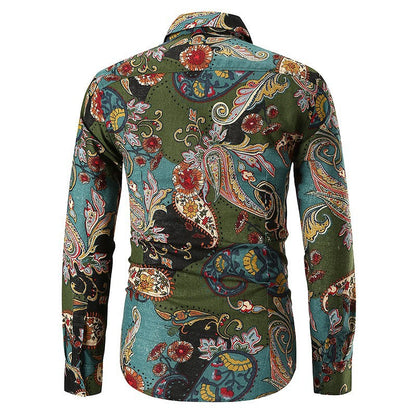 Herren Langarmhemd Paisley Muster Feine Baumwolle