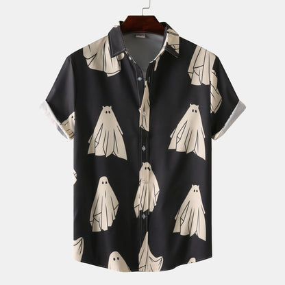 Herren Hemd Kurzarm Totenkopf Blumenmuster trendy