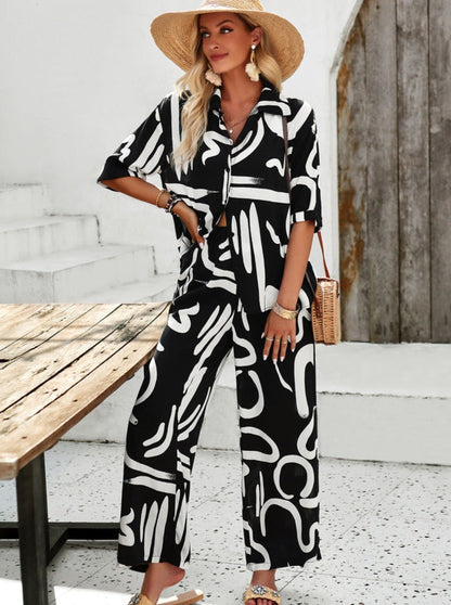 Bequemes Damen Set Zweiteilig Mit Langärmligem Top
