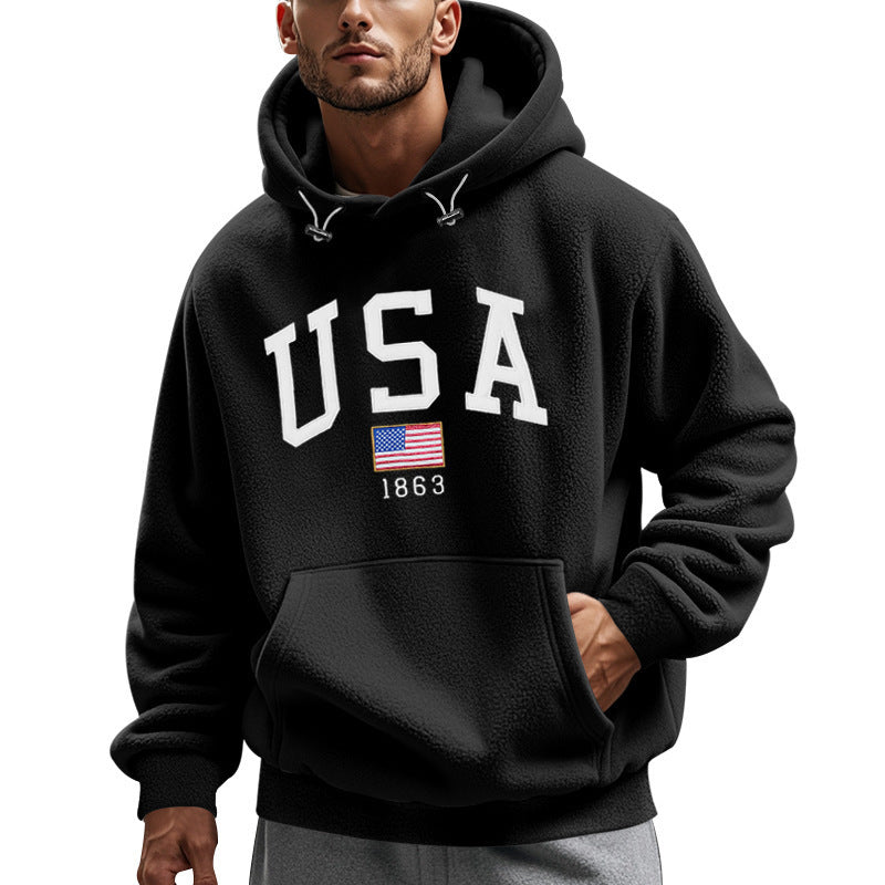Herren Fleece Hoodie mit USA-Print, Weich und Warm