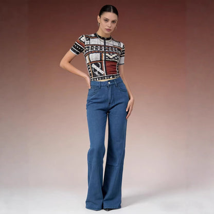 Frauen Jeans Weite Bein Stickerei Blumen - BerlinGlamour