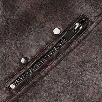 Herren Lederjacke Modisch Reißverschluss Taschen Schwarz