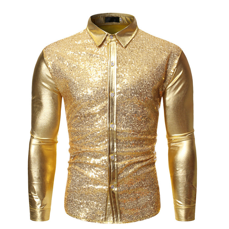 Herren Glitzershirt Paillettenhemd Slim Fit Modern