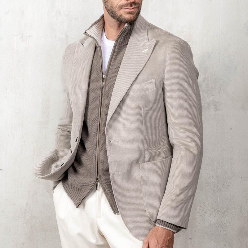 Herren Blazer Cord Elegant mit Strickpullover Modern