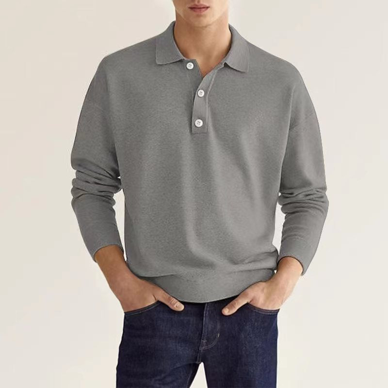Herren Polo Langarm Elegant Bequem Knopfleiste Modern