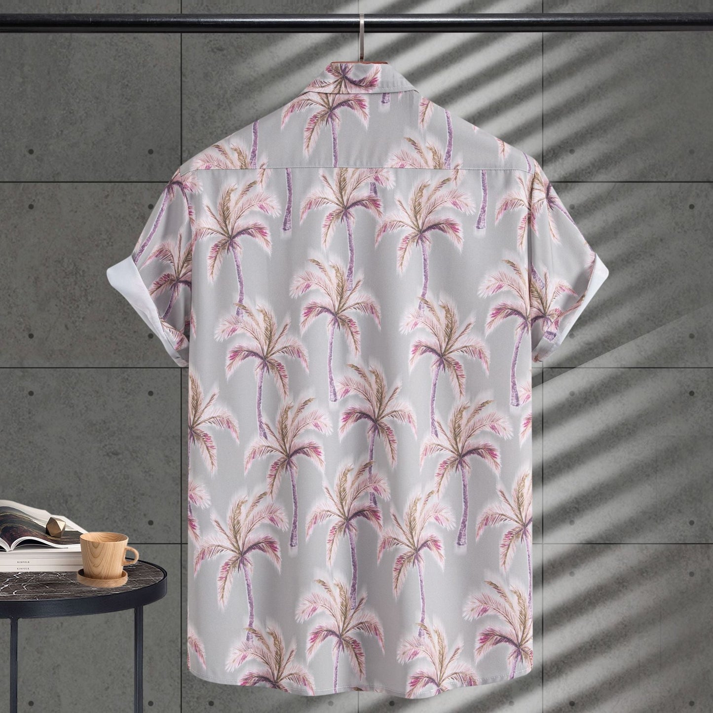 Herren Kurzarmhemd Palmen-Design Sommer Farben