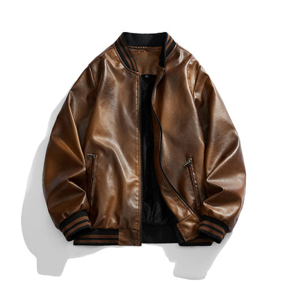 Lederjacke Herren Klassisch Elastisch Rippbündchen