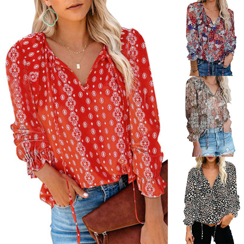 Damen Bluse Top Tierdruck Ärmel Fransen Modern - BerlinGlamour