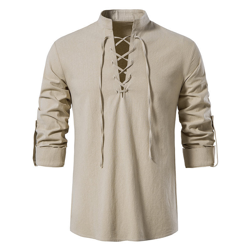 Herren Langarmhemd Lässig Modern Schnürfront