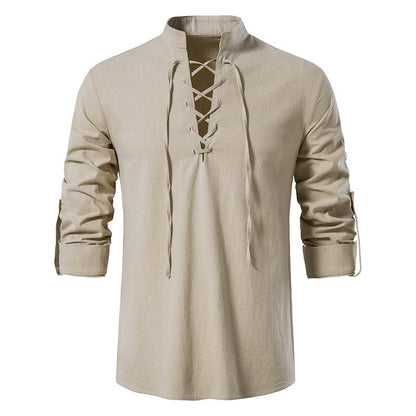 Herren Langarmhemd Lässig Modern Schnürfront